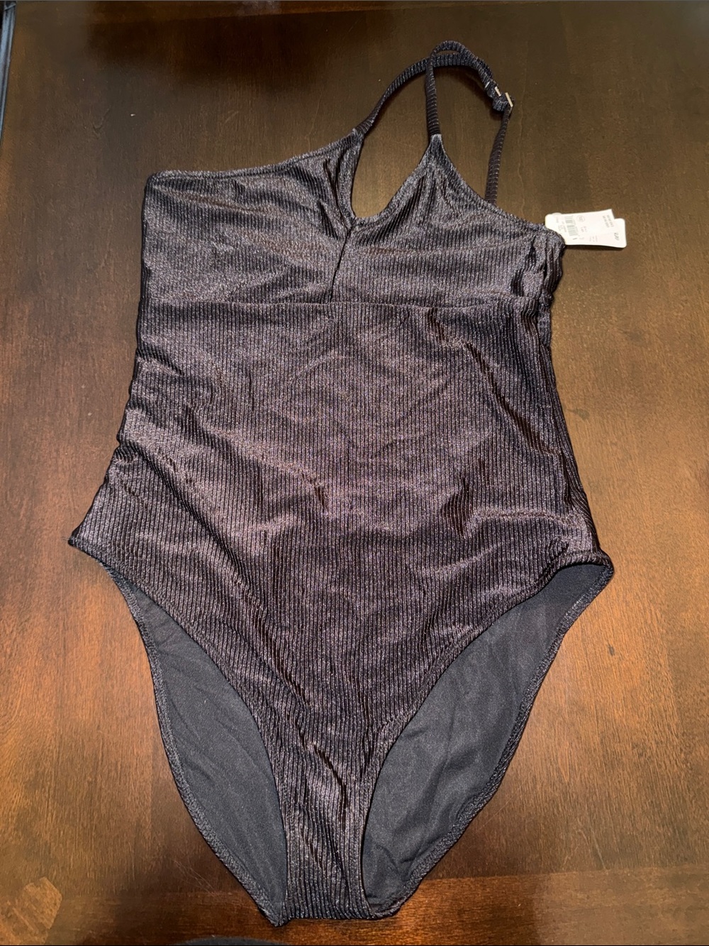 aerie Black Ribbed One-Piece Swimsuit with Adjustable Strap